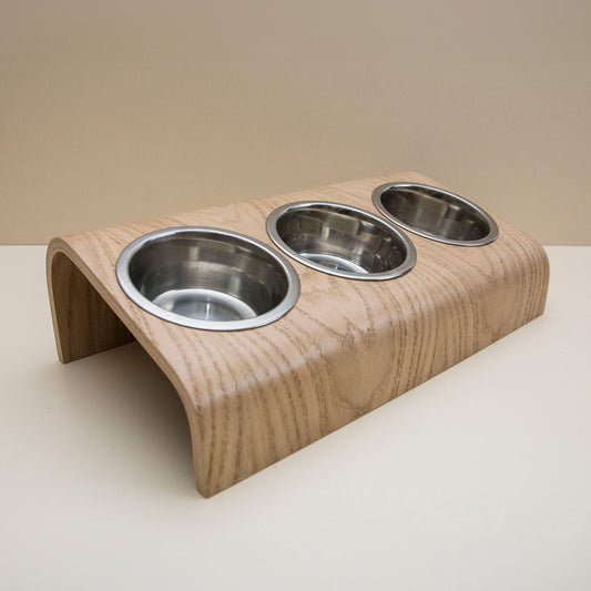 Wooden Elevated Cat and Dog Bowl Stand with 3 Bowls-1