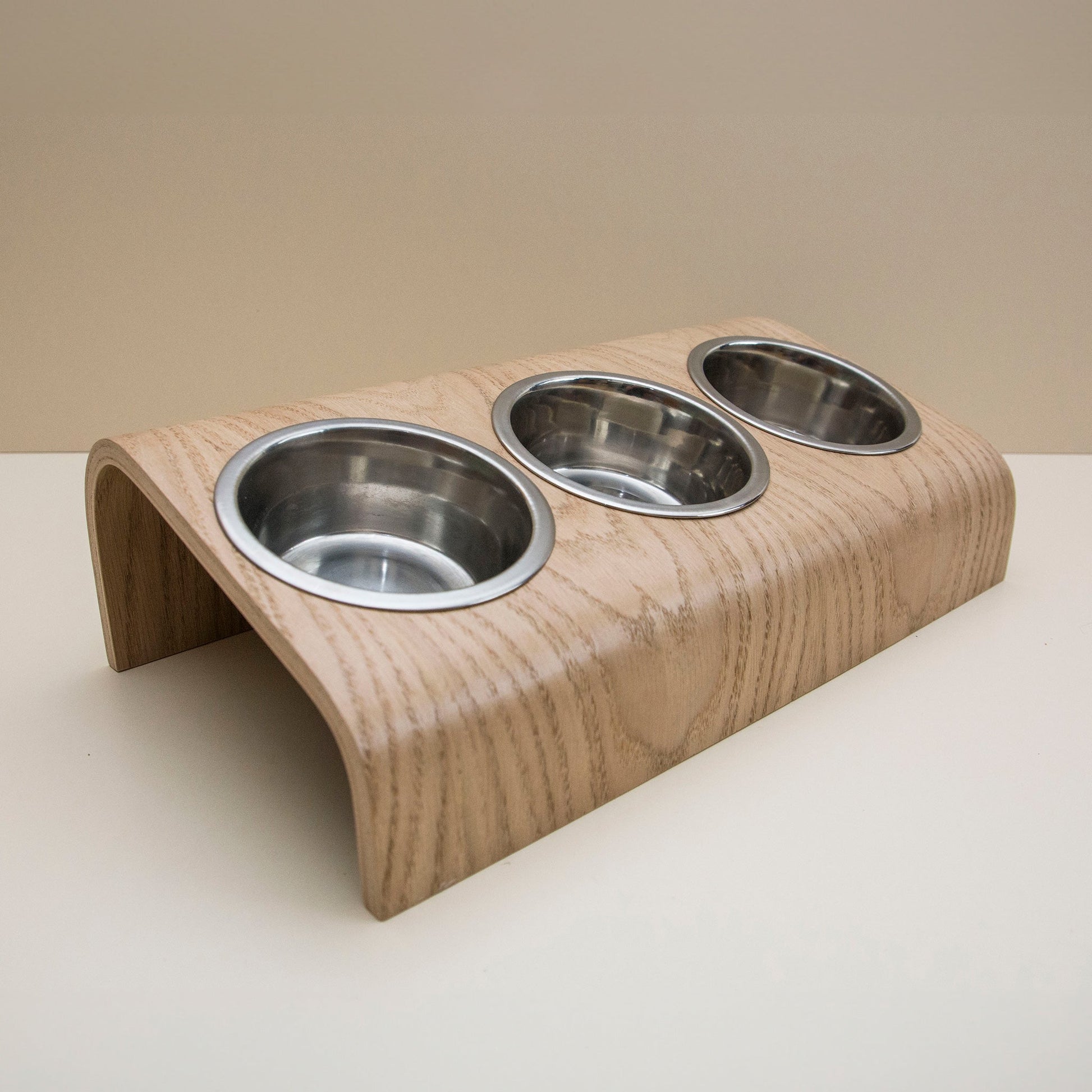 Wooden Elevated Cat and Dog Bowl Stand with 3 Bowls-1